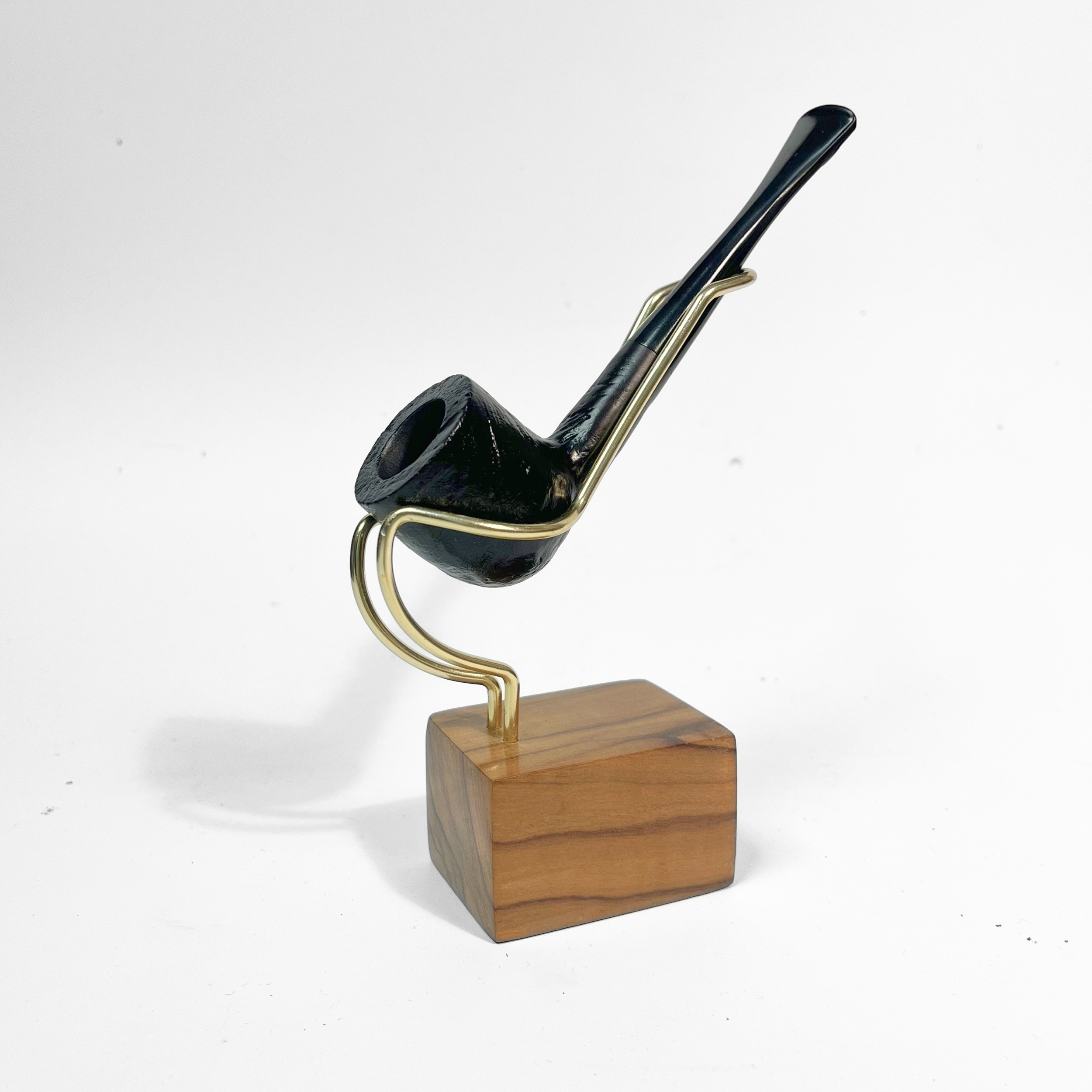 Easy Grip - Real Briar Sandblasted Ebony Straight Pot Pipe (No Filter)
