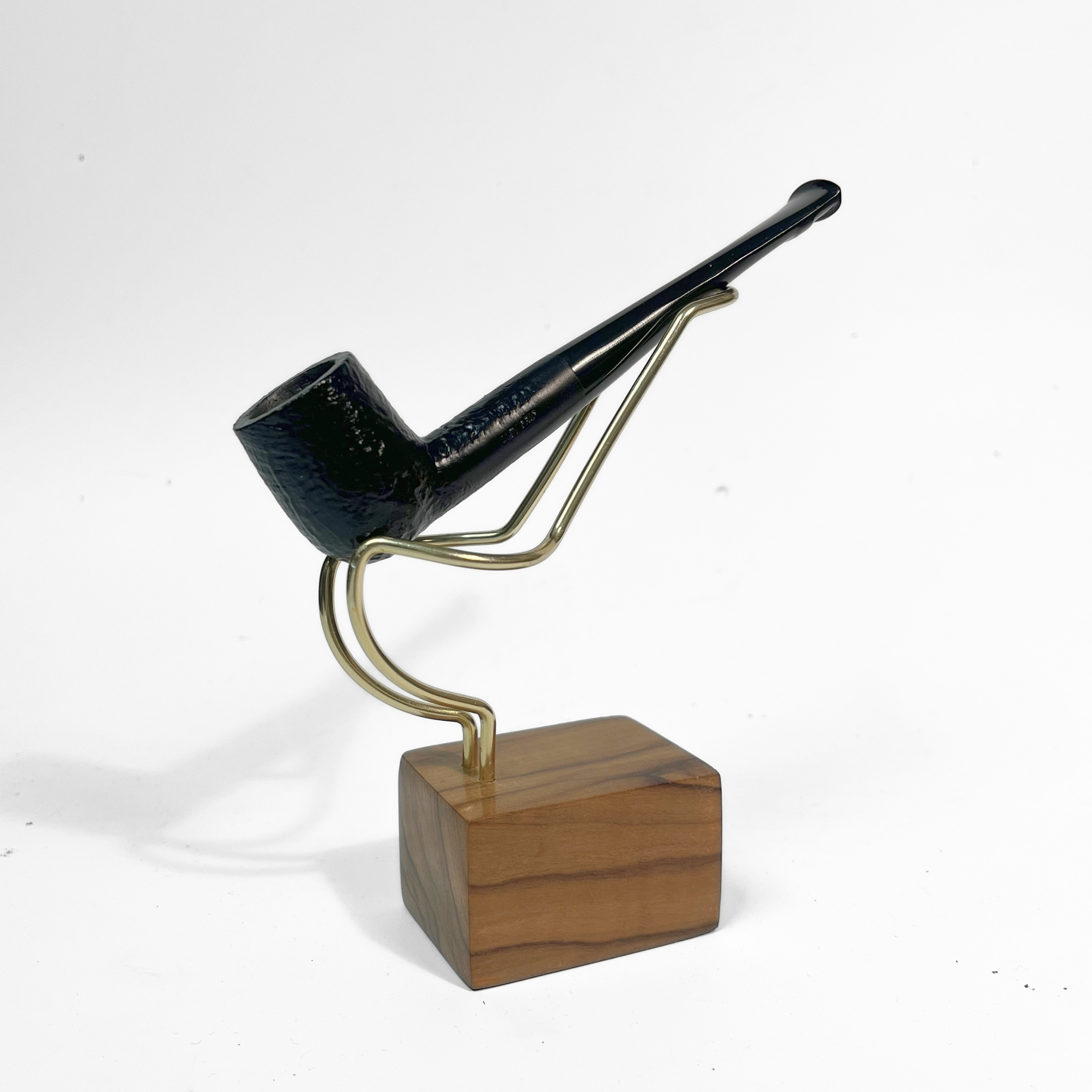Easy Grip - Real Briar Sandblasted Ebony Straight Billiard Pipe (No Filter)